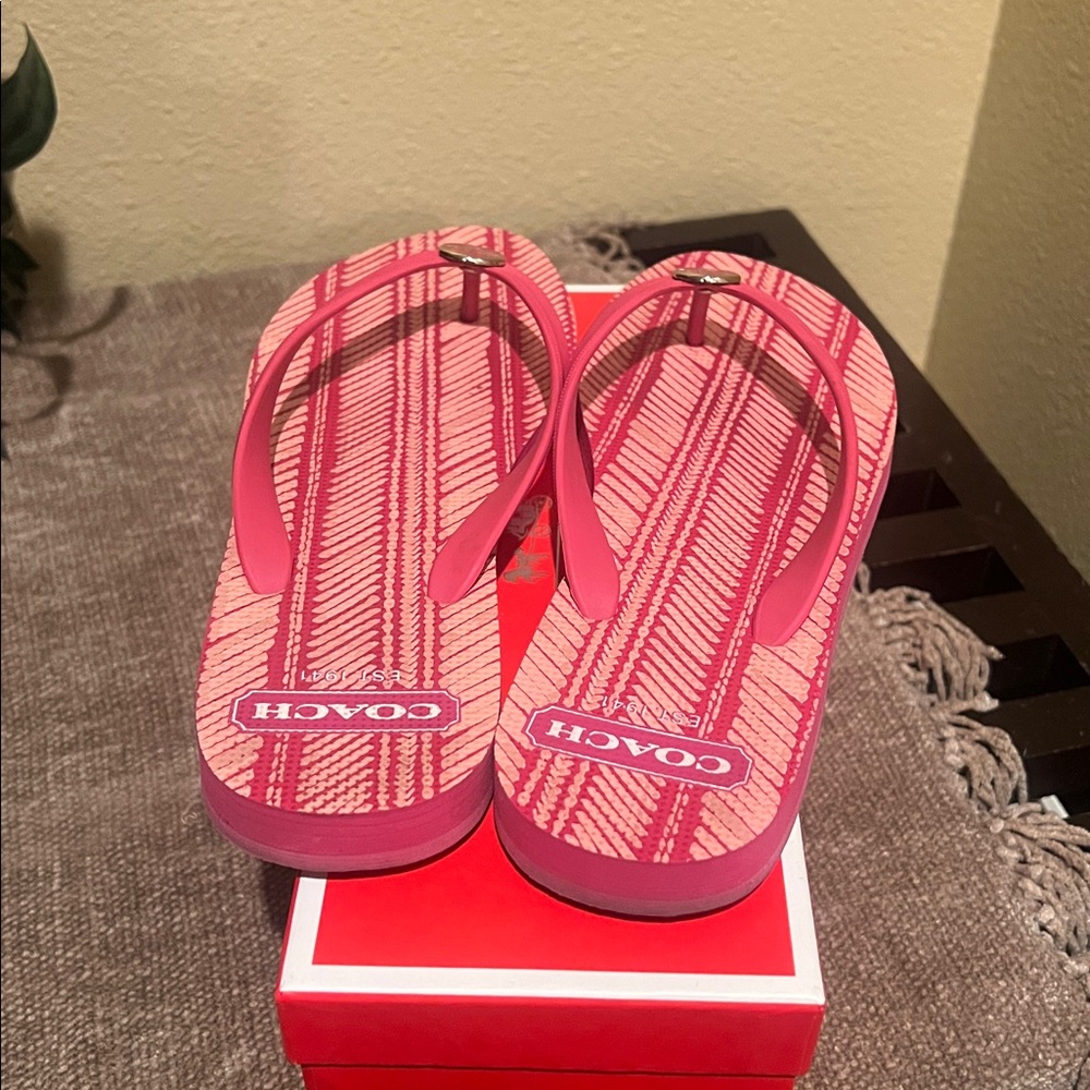 Coach Dark Blue and White Flip Flops - Picture 10 of 11